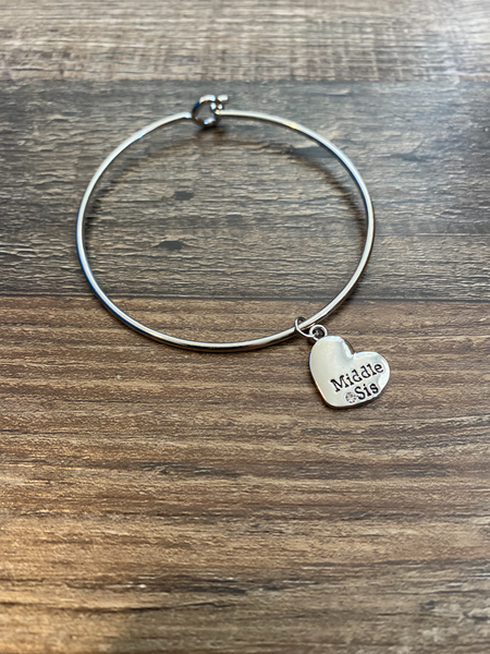 Stainless Steel Little Sis, Middle Sis, and Big Sis Bangle Charm Bracelets