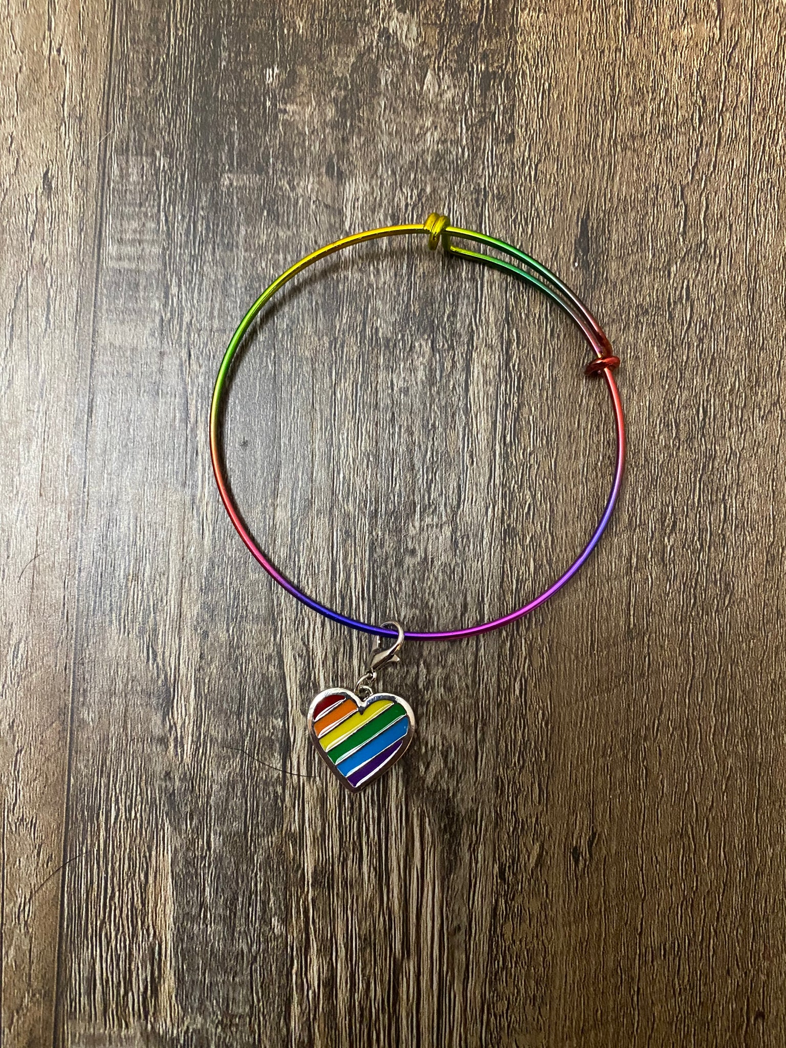 LGBTQ+ Pride Rainbow Heart Bangle Charm Bracelet