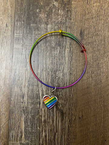 LGBTQ+ Pride Rainbow Heart Bangle Charm Bracelet