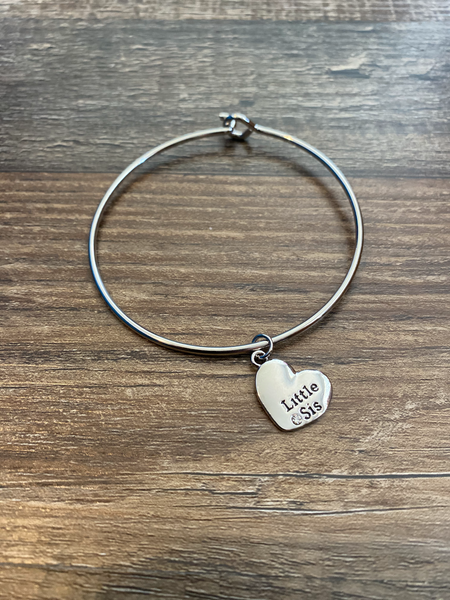 Stainless Steel Little Sis, Middle Sis, and Big Sis Bangle Charm Bracelets