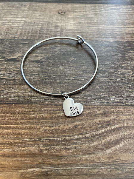 Stainless Steel Little Sis, Middle Sis, and Big Sis Bangle Charm Bracelets